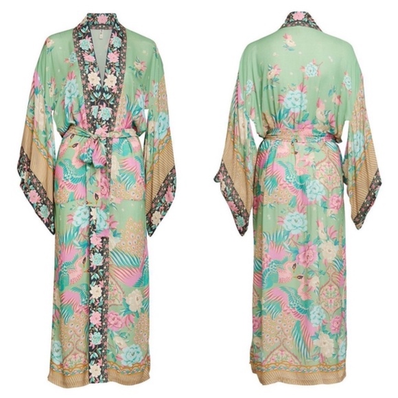 🎀 KIMONO ROBE CARDIGAN DUSTER  BOHO CHIC FLORAL KAFTAN CLOUD PASTEL FLOWER BELT - Picture 4 of 15